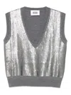 Alpha Studio Sequin-embellished V-neck Knitted Top In Gray