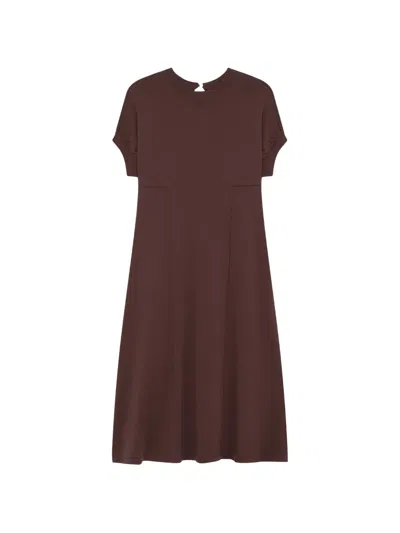 Alpha Studio Short Sleeve Midi Dress In Brown