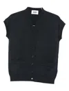 Alpha Studio Short-sleeved Button-up Gray Sweater With V-neckline In Black
