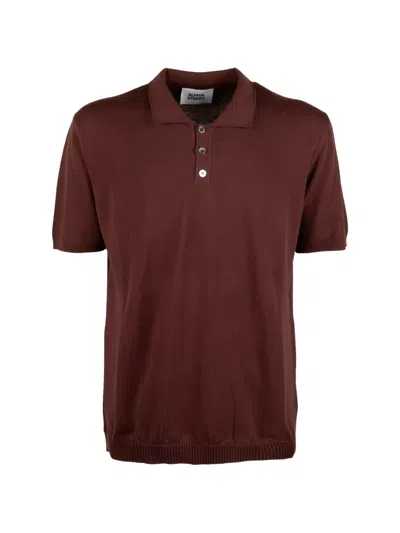 Alpha Studio Short-sleeve Knit Polo Shirt In Brown