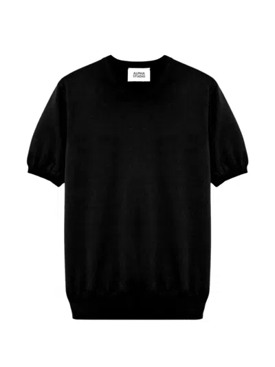 Alpha Studio Short-sleeved Knitted T-shirt In Black