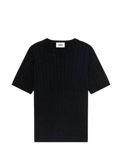 Alpha Studio Short-sleeved Sweater In Black