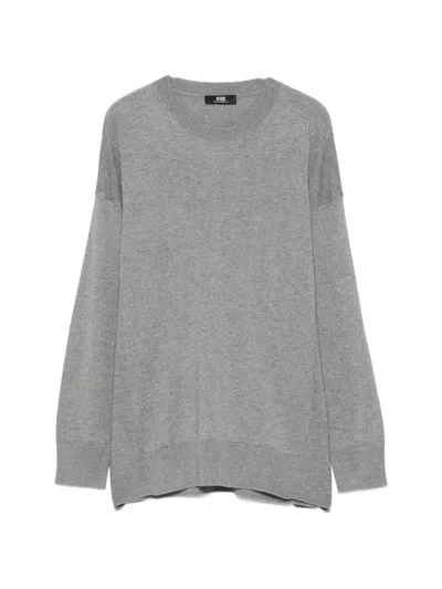 Alpha Studio Side-slit Crew Neck Sweater In Gray