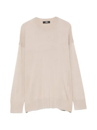 Alpha Studio Side-slit Crew Neck Sweater In Neutral