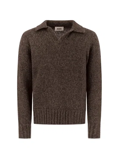 Alpha Studio Spread-collar Knitted Sweater In Brown