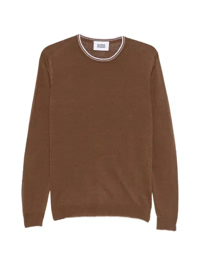 Alpha Studio Stripe Crewneck Jumper In Multi