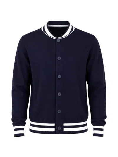 Alpha Studio Striped-trim Button-up Cardigan In Blue