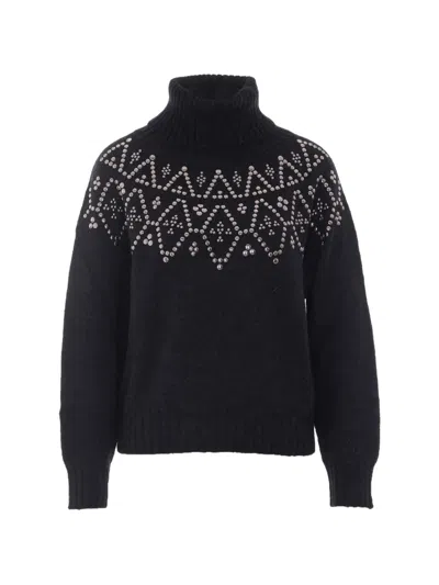 Alpha Studio Stud-embellished High-neck Sweater In Black