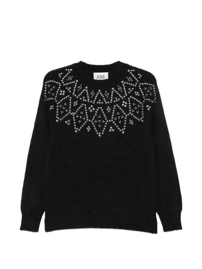Alpha Studio Stud-embellished Sweater In Black