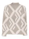 Alpha Studio Beige Knit Sweater With Geometric Pattern In Brown