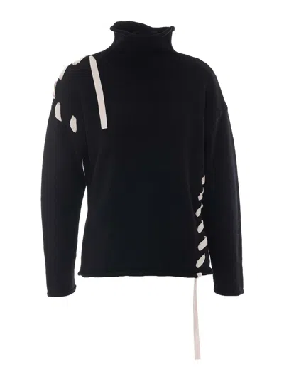 Alpha Studio High-neck Tape-detail Sweater In Black