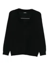 Alpha Studio Black V-neck Sweater In Silk-cashmere Blend In Black