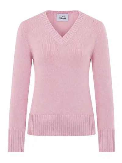 Alpha Studio V-neck Sweater In Pink
