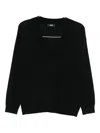 Alpha Studio Black V-neck Sweater In Silk-cashmere Blend In Black