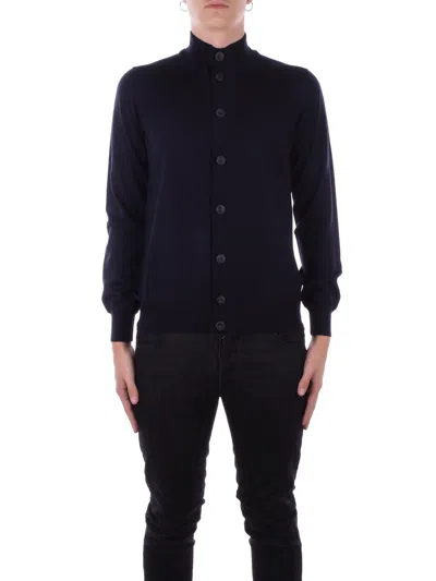 Alpha Studio Man Cardigan Midnight Blue Size 46 Merino Wool In Blu Blu E Verdi