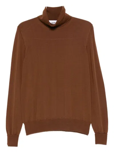 Alpha Studio Roll-neck Long-sleeved Sweater In Brown