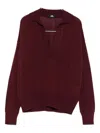 Alpha Studio V-neck Polo-collar Sweater In Red