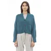 Alpha Studio Teal Merino Wool Cardigan In Blue