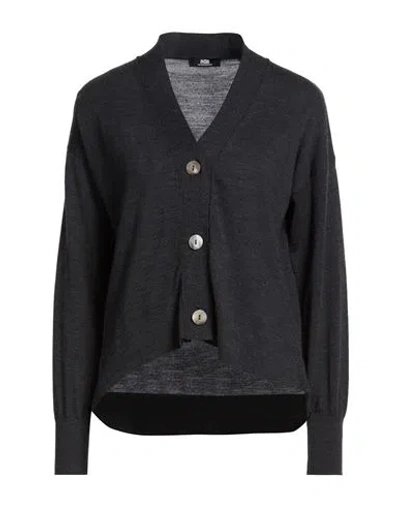 Alpha Studio The Fine Essentials Woman Cardigan Charcoal Size 6 Merino Wool In Black