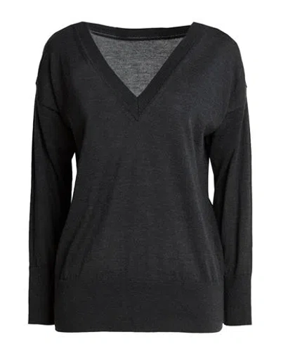 Alpha Studio The Fine Essentials Woman Sweater Charcoal Size 10 Cashmere In Gray