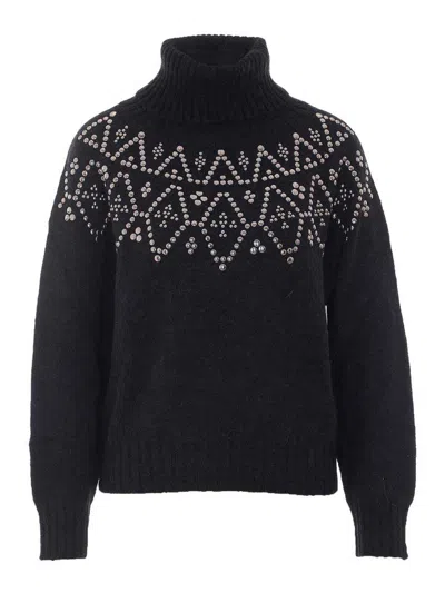 Alpha Studio Stud-embellished High-neck Sweater In Black