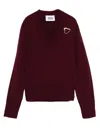 Alpha Studio V-neck Embellished Sweater In Red