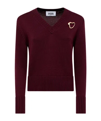 Alpha Studio V-neck Knitwear In Burgundy