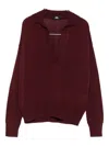 Alpha Studio V-neck Polo-collar Sweater In Burgundy