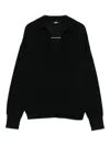 Alpha Studio V-neck Polo Sweater In Black