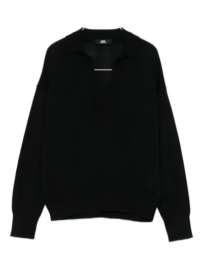 Alpha Studio V-neck Polo Sweater In Black