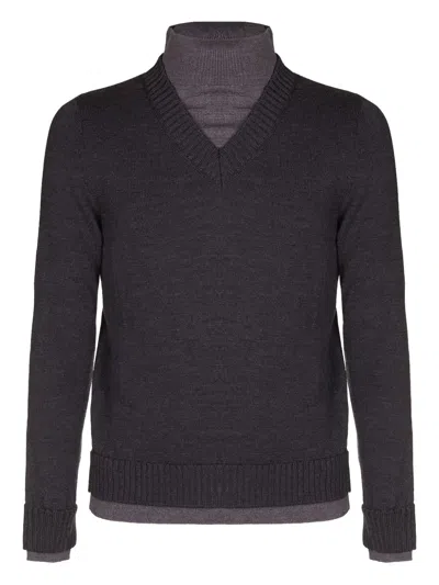 Alpha Studio V-neck Ribbed Sweater In Brown