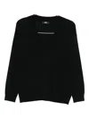 Alpha Studio Black V-neck Sweater In Silk-cashmere Blend In Black