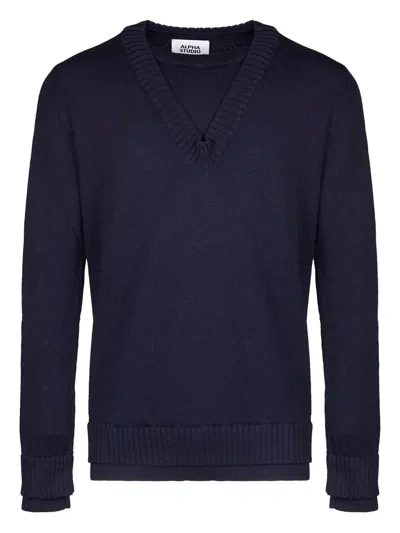 Alpha Studio V-neck Sweater In Blue