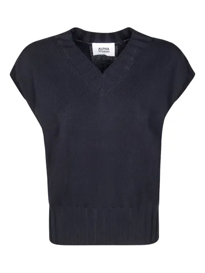 Alpha Studio V-neck T-shirt In Blue