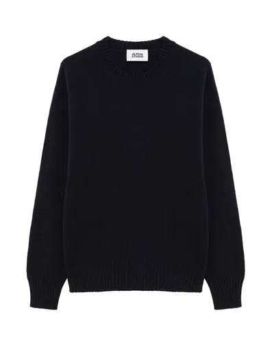 Alpha Studio Virgin Wool And Cashmere Crewneck Sweater In Blu Notte