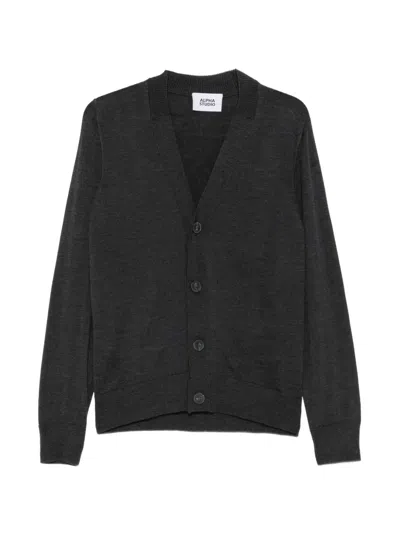 Alpha Studio V-neck Button-up Cardigan In Grau