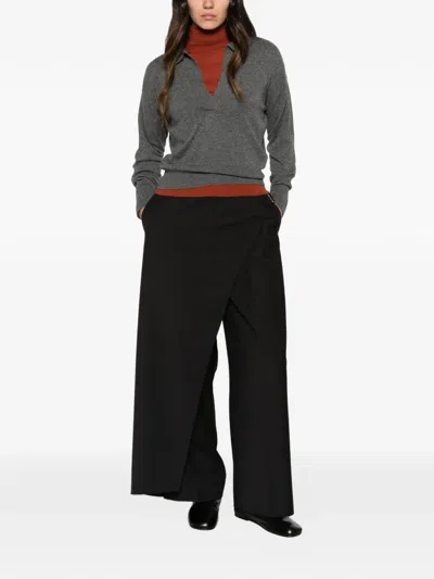 Alpha Studio V-neck Collar Top In Gray