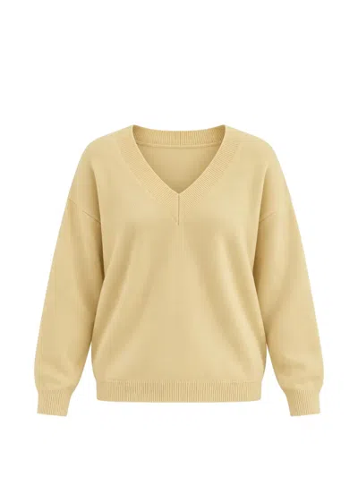 Alpha Studio V-neck Drop-shoulder Sweater In Yellow