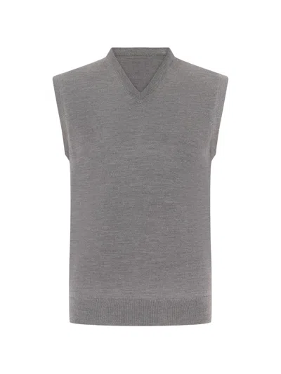 Alpha Studio V-neck Fine-knit Vest In Gray