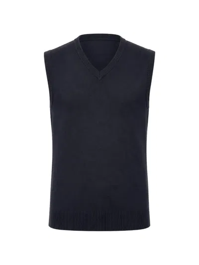 Alpha Studio V-neck Knitted Vest In Blue