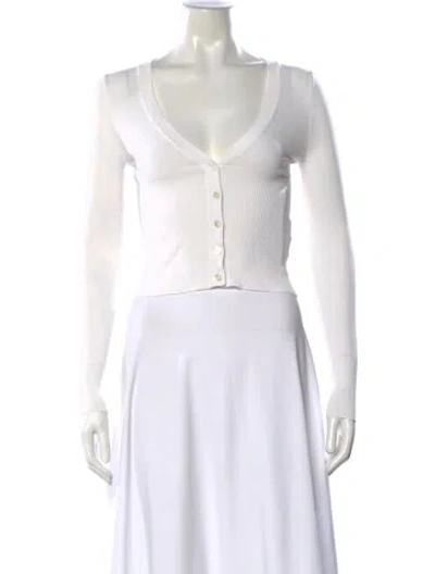 Pre-owned Alpha Studio V-neck Long Sleeve Button-up Top In White