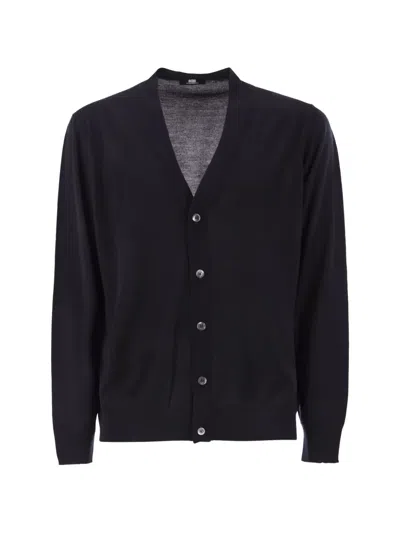 Alpha Studio V-neck Merino Wool Cardigan In Blue