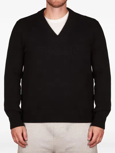Alpha Studio V-neck Pocket Sweater In Black