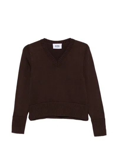 Alpha Studio V-neck Ribbed-trim Sweater In Brown