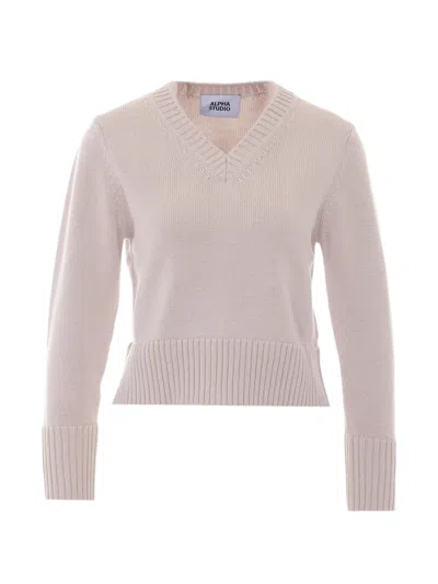 Alpha Studio V-neck Sweater In Pink