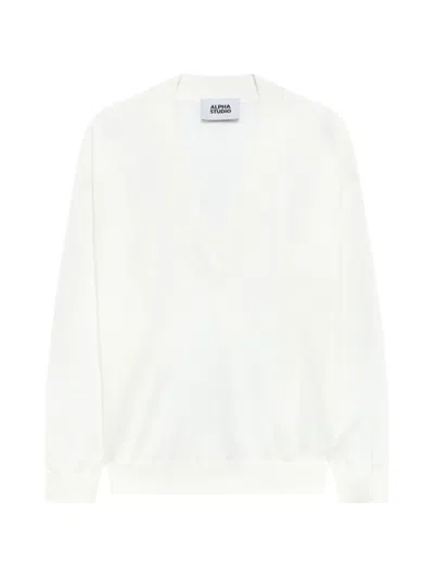 Alpha Studio V-neck Sweater In White