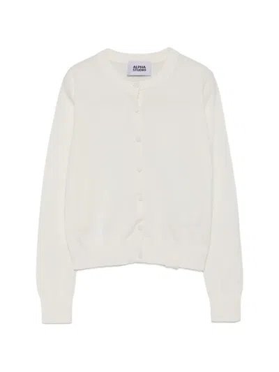 Alpha Studio 버튼 가디건 In White