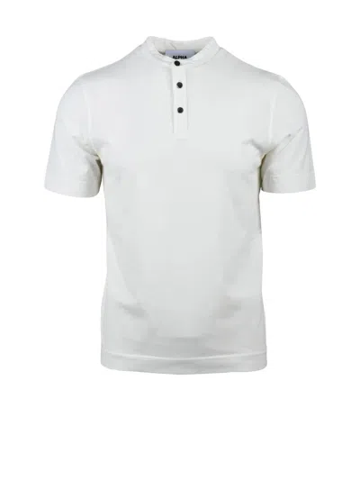 Alpha Studio White Cotton Elastane Serafino T-shirt