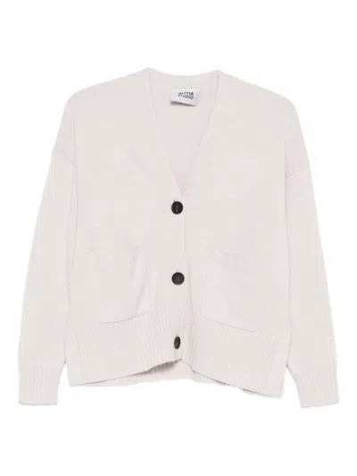 ALPHA STUDIO WHITE WOOL-CASHMERE BLEND CARDIGAN WITH FRONT BUTTONS