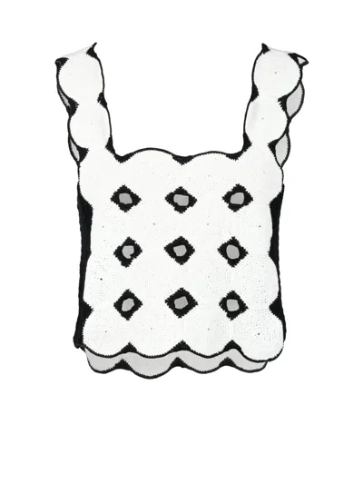 Alpha Studio White/black Crochet Top